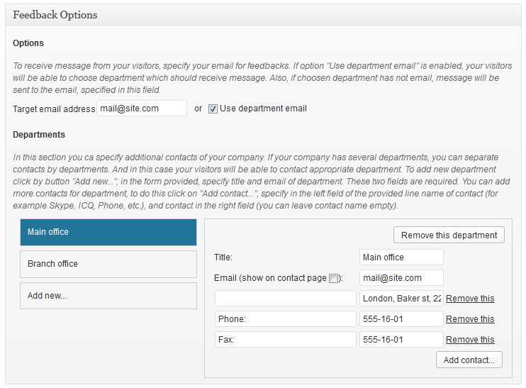 Example of Feedback Options Meta Box